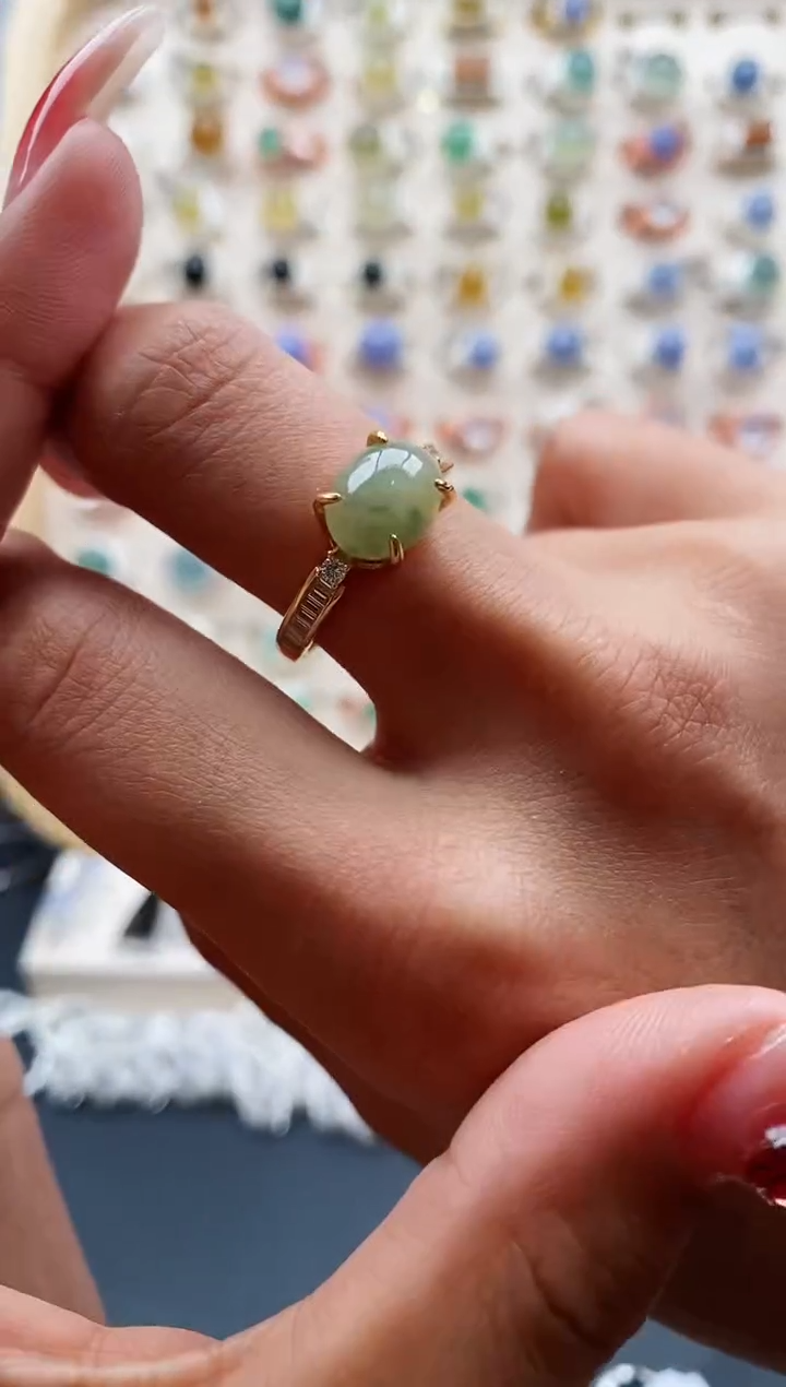 【闪购商品】翡翠戒指银S925镶嵌缅甸天然A货翡翠333 1+2