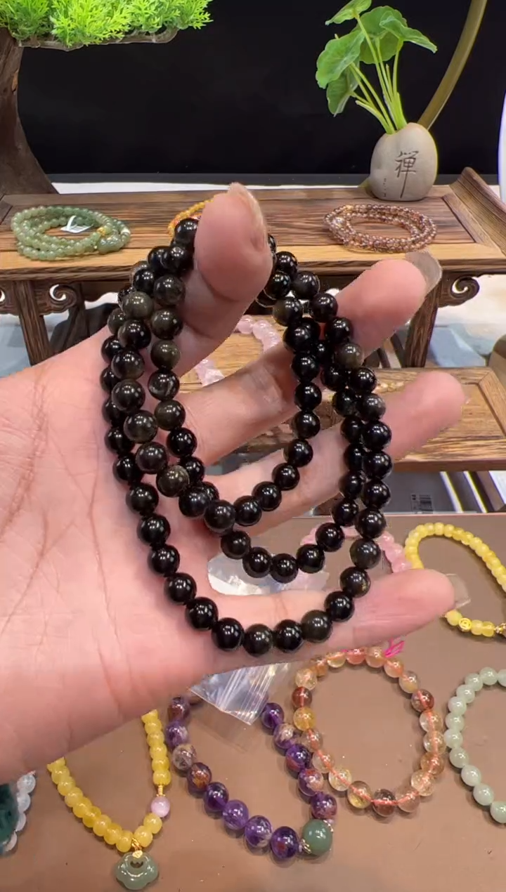 【闪购商品】黑曜岩手链未镶嵌@@手饰