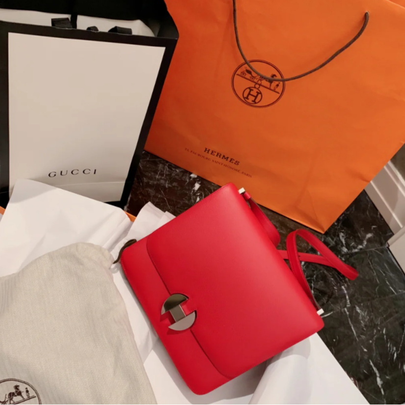 95新 Hermes/爱马仕 小花Jerry296901 2002 - 26肩背包 国旗红C刻