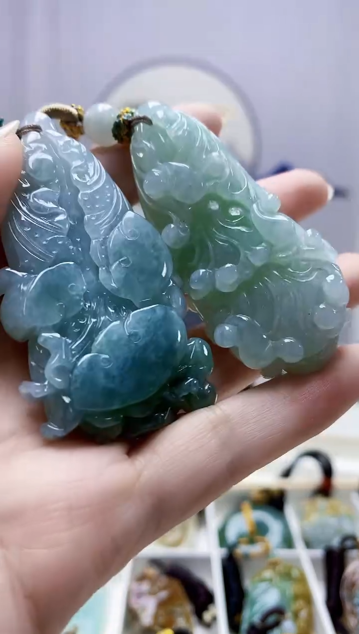 定制翡翠未镶嵌5028DD-毛货挂件一对149