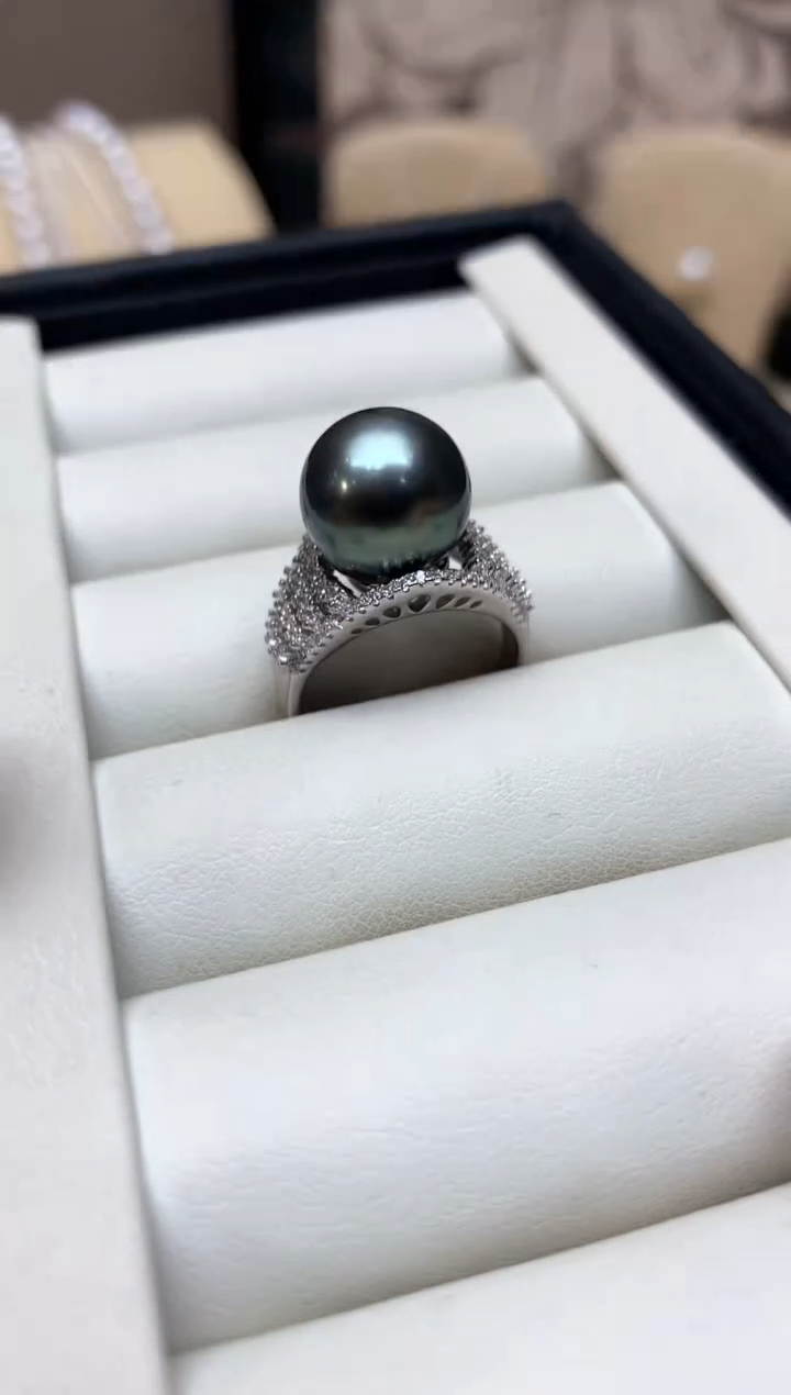 银S925镶嵌戒指海水珍珠11-12mm
