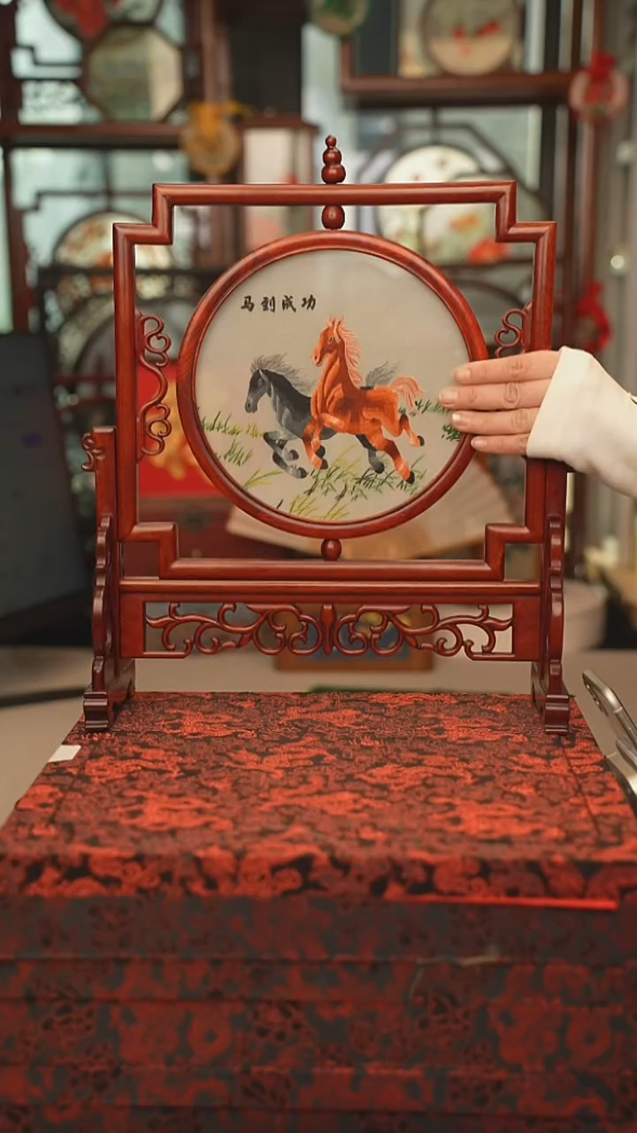 扇子五福架 苏绣双面绣五福架 35乘41