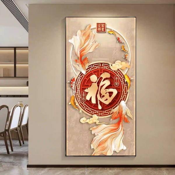 双鱼福玄关葫芦镶钻壁画挂画墙壁玄关挂画装饰画玄关装饰画