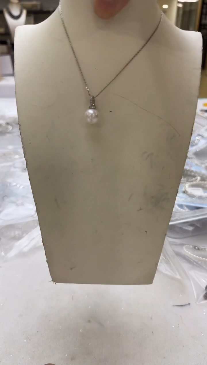 淡水珍珠银S925镶嵌吊坠(赠链)11-12mm 白珠万能扣