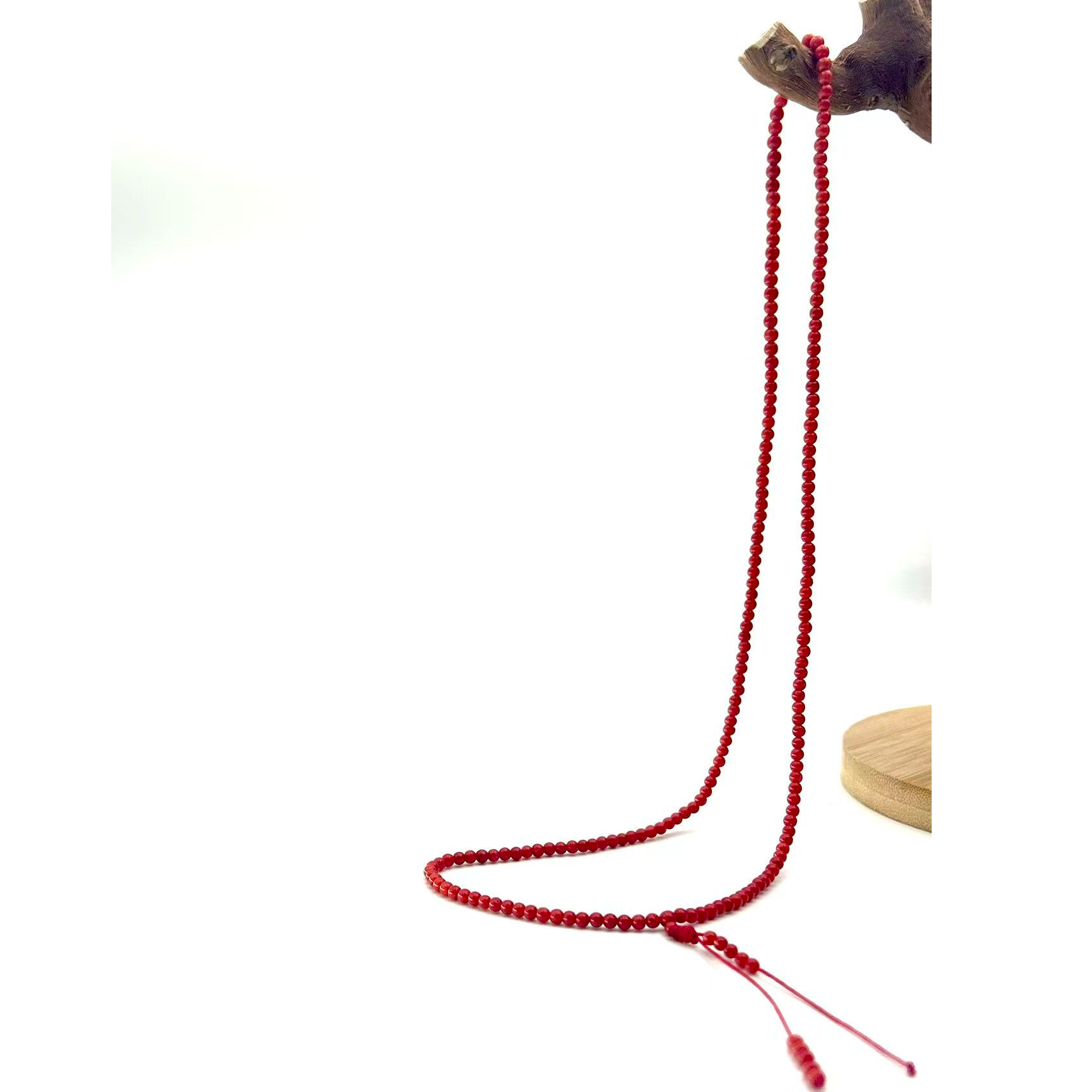 【中展红珊瑚】红珊瑚圆珠项链带滴溜 3mm+（多样性发一）