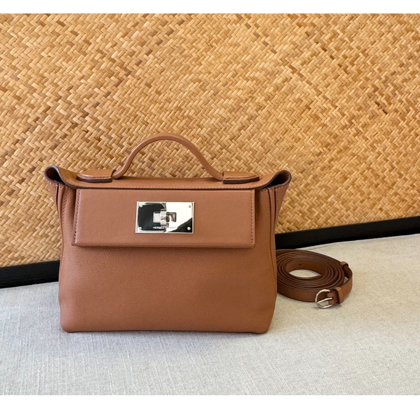 99新 Hermes/爱马仕 小花6枫爱马仕 mini 2424 金棕 银扣 Z刻包