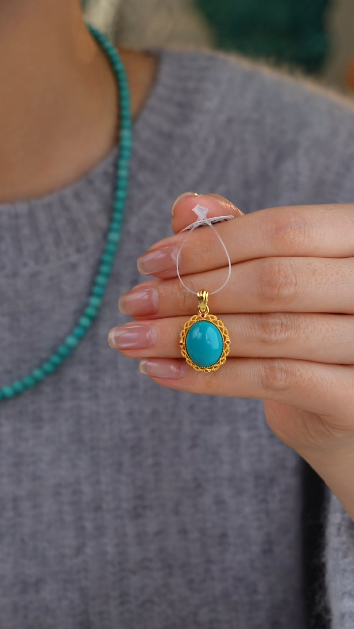 【闪购商品】绿松石吊坠(不含链)18K金镶嵌1