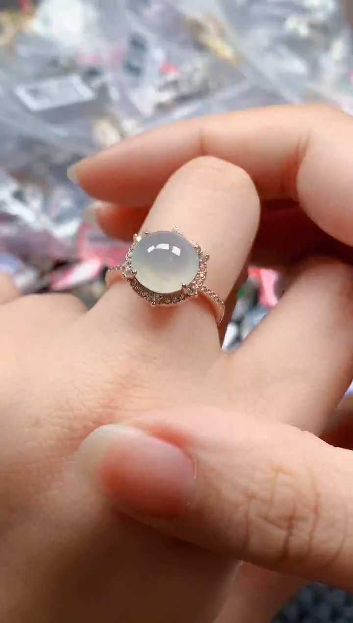 银S925镶嵌戒指翡翠天然A货缅甸翡翠