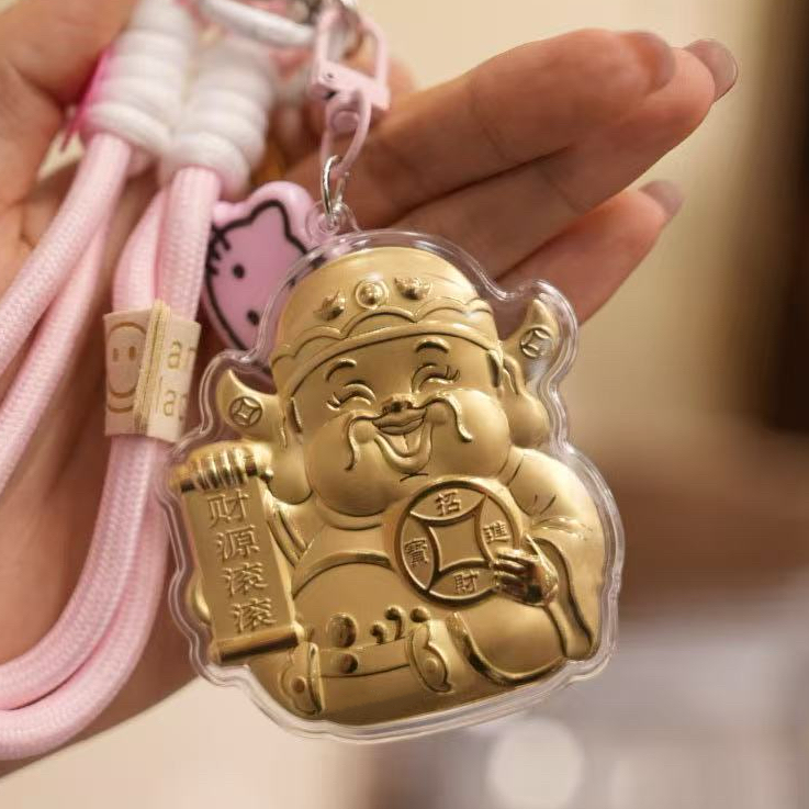 含金工艺品【巧玲珠宝】水贝含金工艺品 招米财神 礼物钥匙挂件