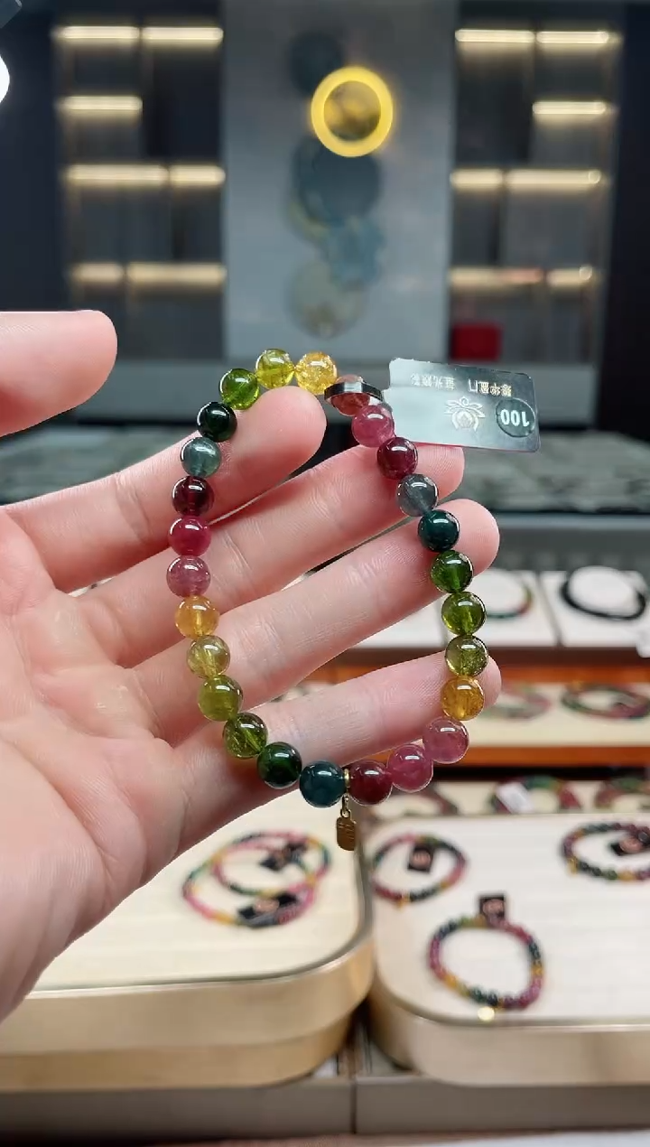 未镶嵌冰透体老矿碧玺彩虹单圈手串7mm+碧玺多样性发一条xion