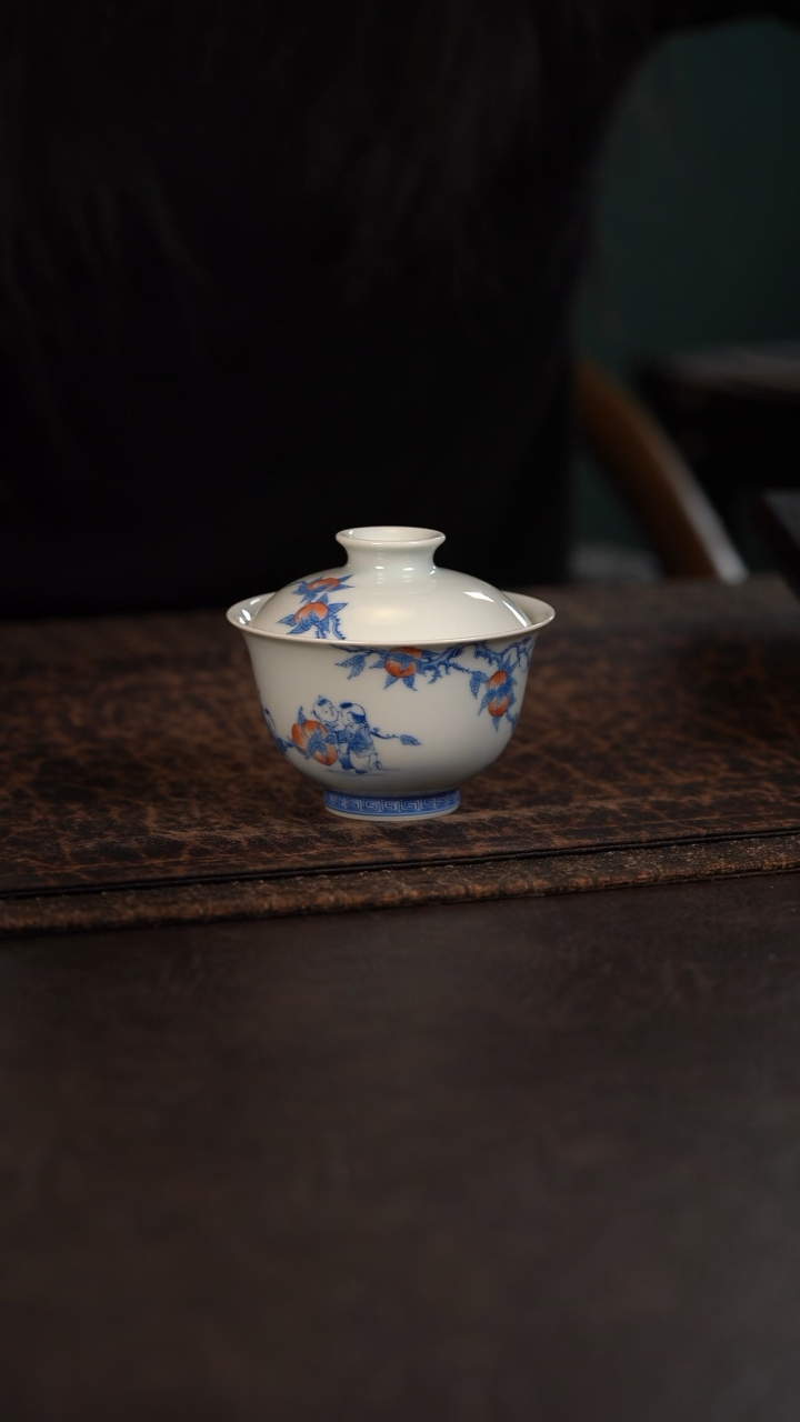 【闪购商品】杯聚澜堂九桃五福元宝盖碗