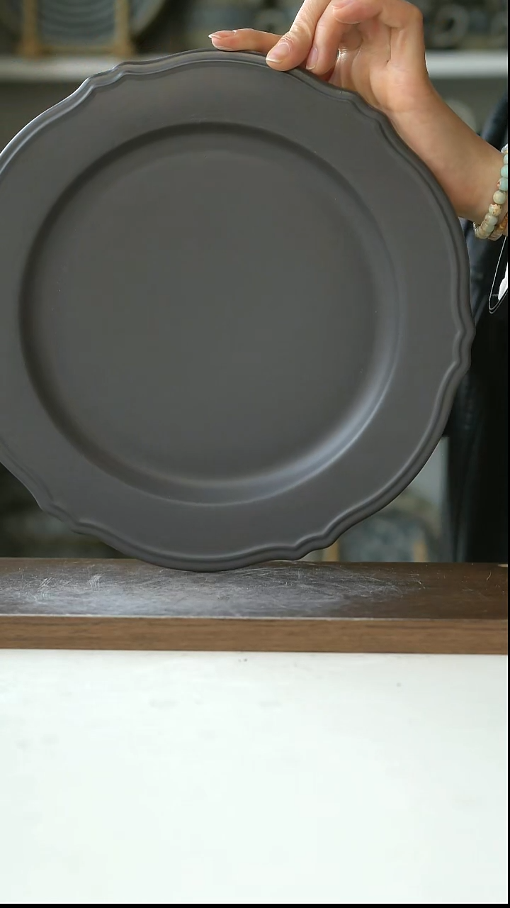 陶大溪地极致灰花边牛排盘24.5cm@4-2@微瑕