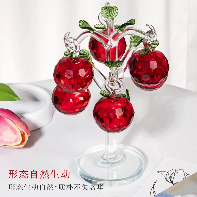 N077 红色水晶树6挂花瓶客厅装饰大气轻奢高级装饰摆件