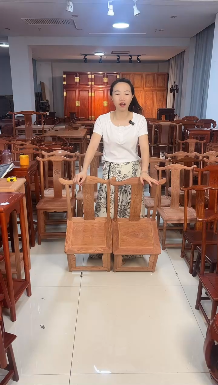 花梨木类家具蓝**云一对白胚小巴花小官帽（高34）