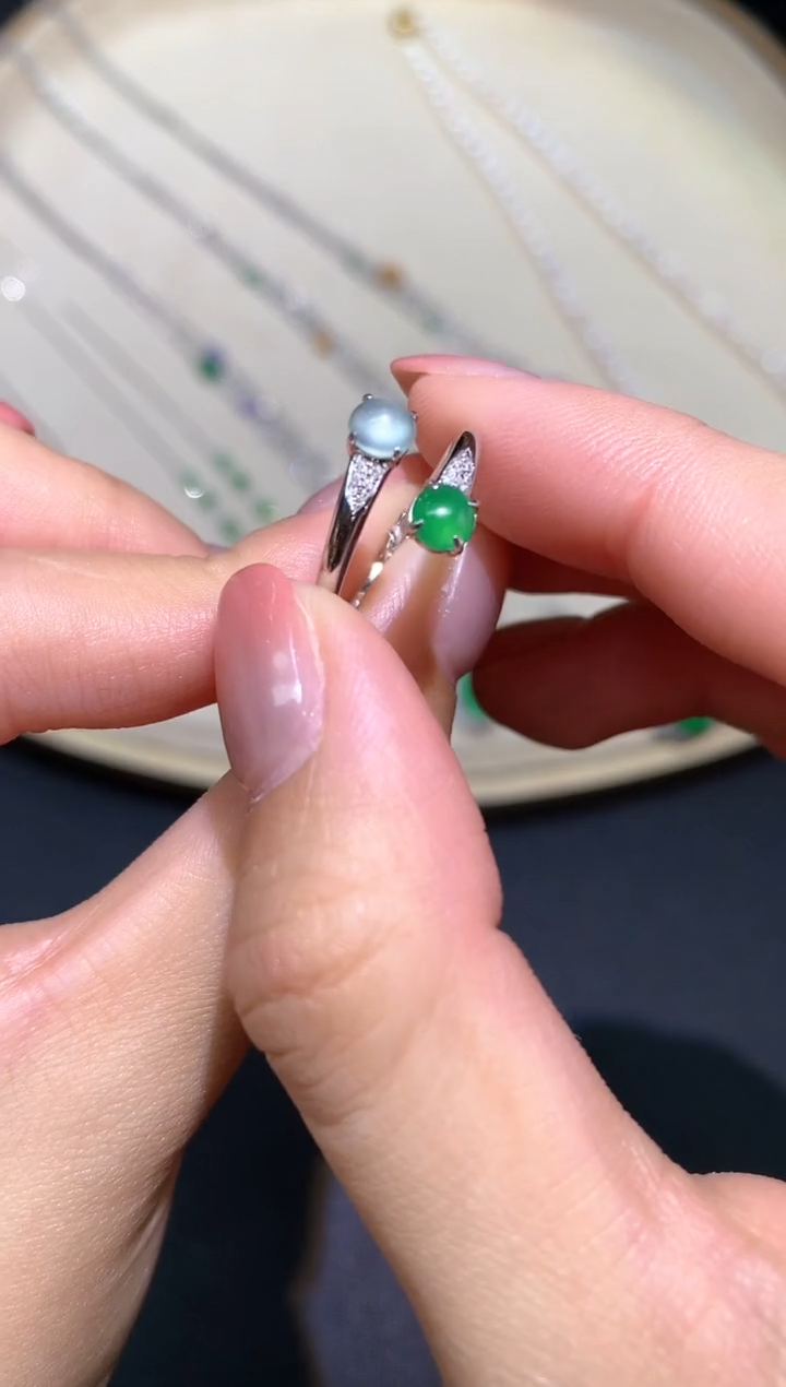 翡翠戒指18K金镶嵌戒指A430|