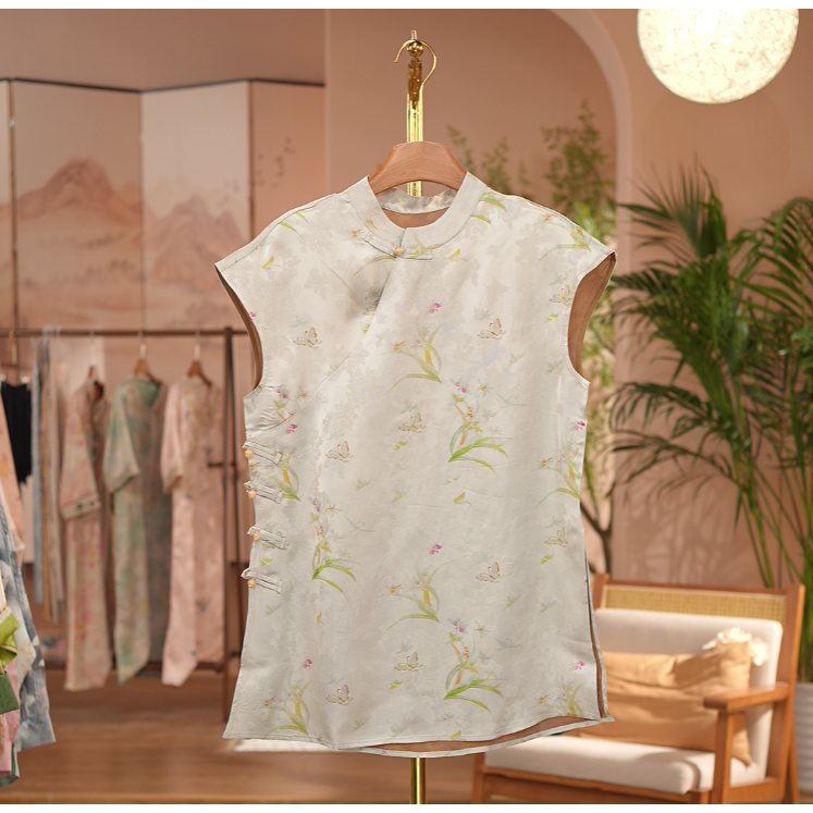 《 映水兰花-奥黛》新中式提花国风时尚休闲防晒透气中长款奥黛