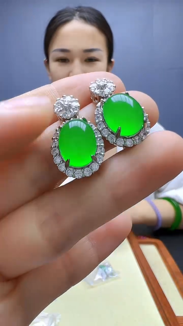 翡翠银S925镶嵌颈饰沉白diy颈饰耳针