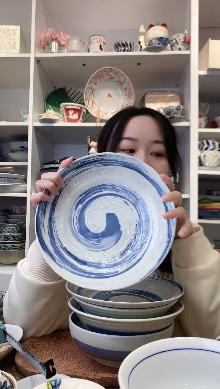 陶瓷美浓烧风吹清流大深盘23cm