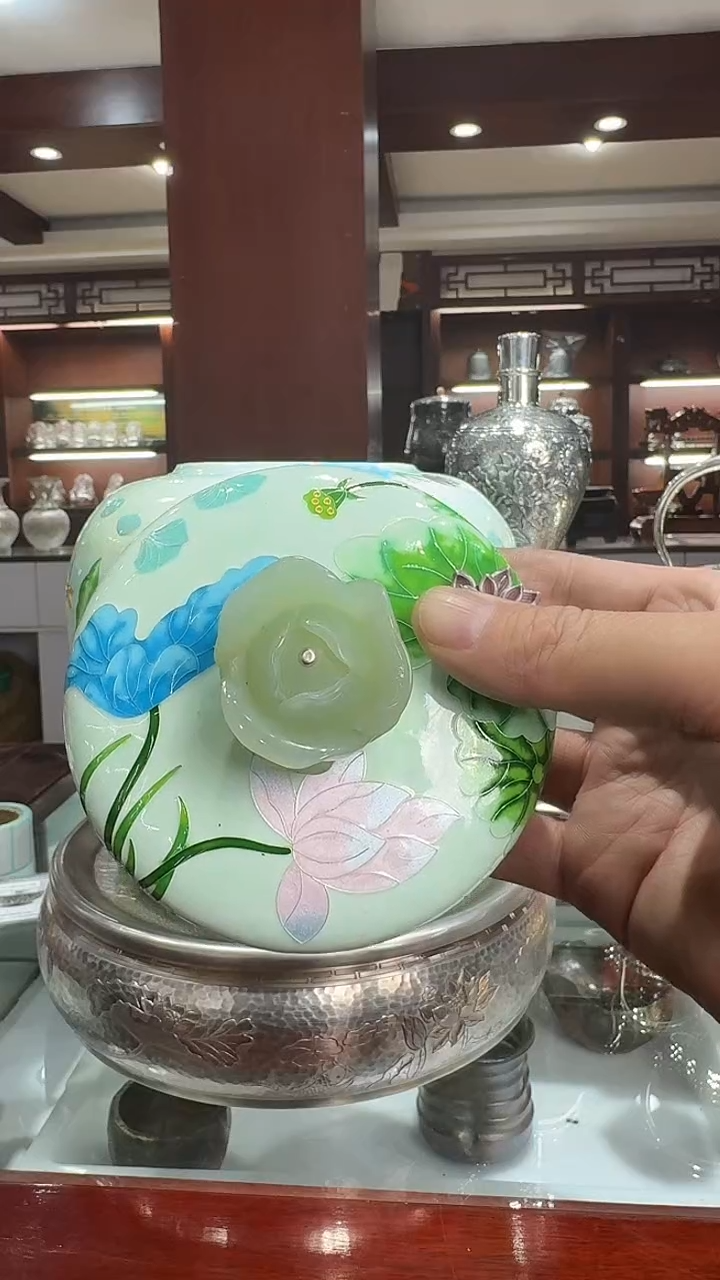 天****语足银手工精工錾刻牡丹高抛光烧水壶盖子