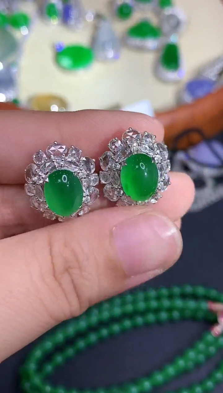 18K金镶嵌翡翠耳饰583-中国好珍宝