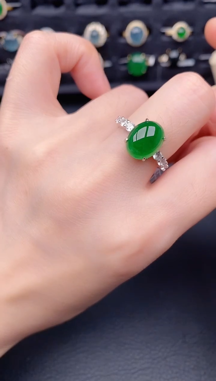 银S925镶嵌戒指翡翠天然a货翡翠223