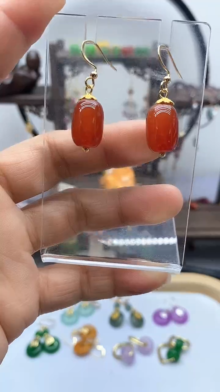 南红玛瑙14K金镶嵌耳饰64