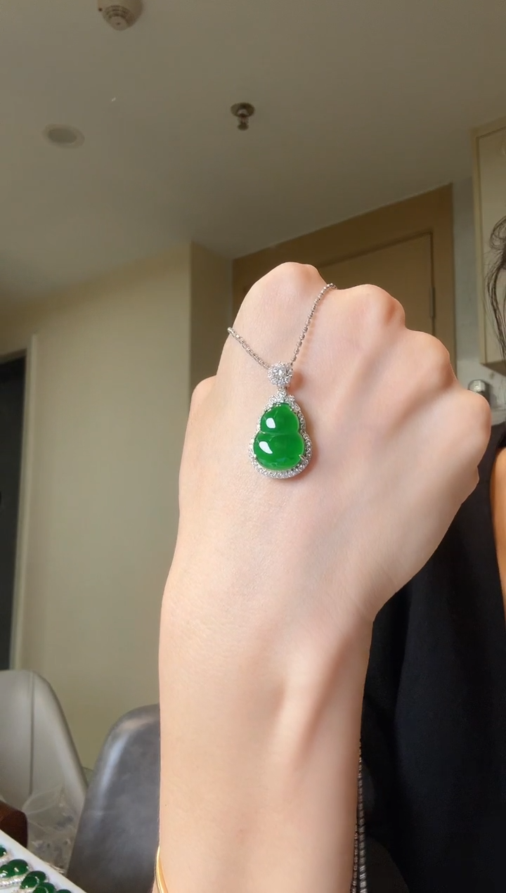 翡翠银S925镶嵌吊坠(不含链)天然翡翠吊坠3