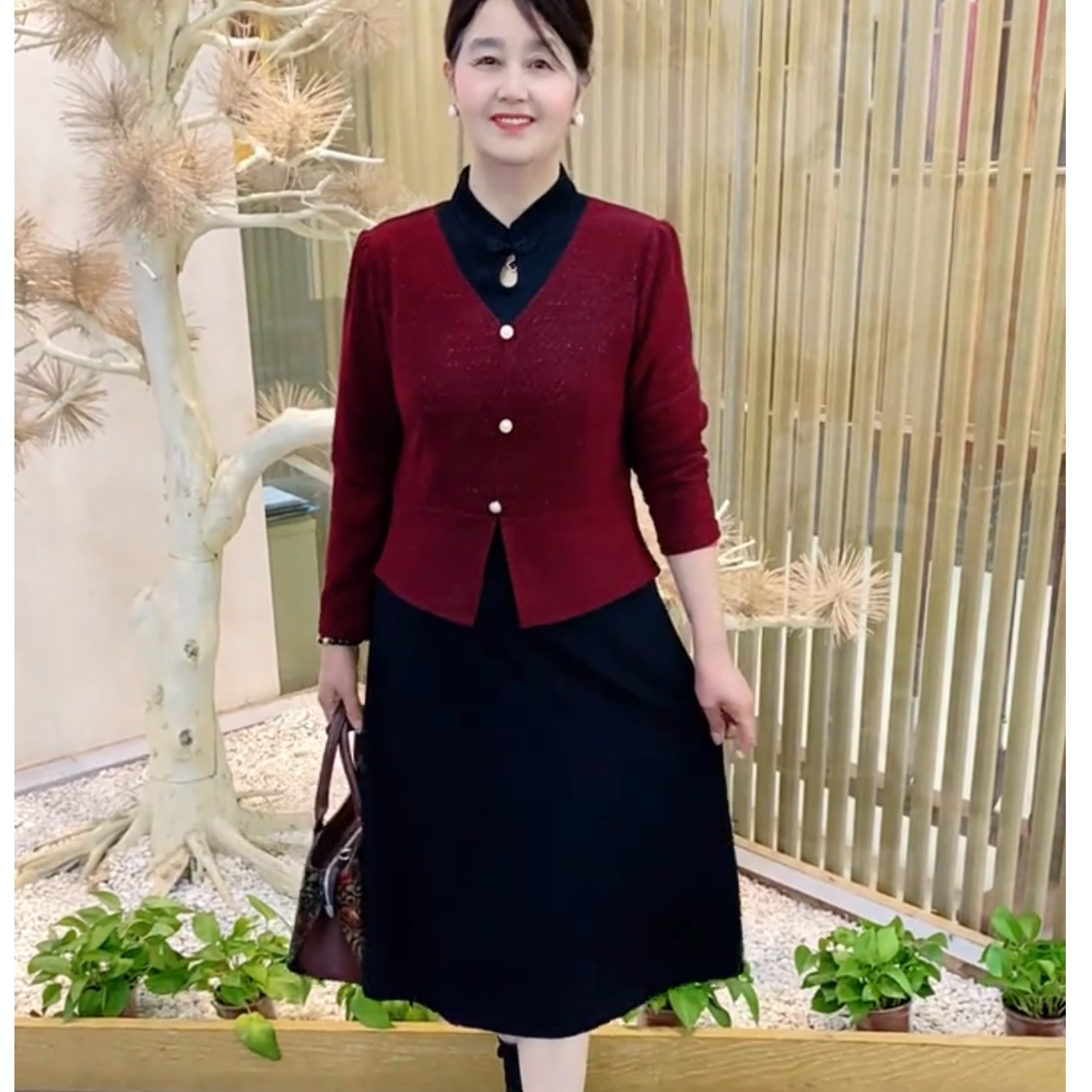 冬季新款妈妈装时尚显瘦百搭气质复古新中式修身春秋假两件连衣裙