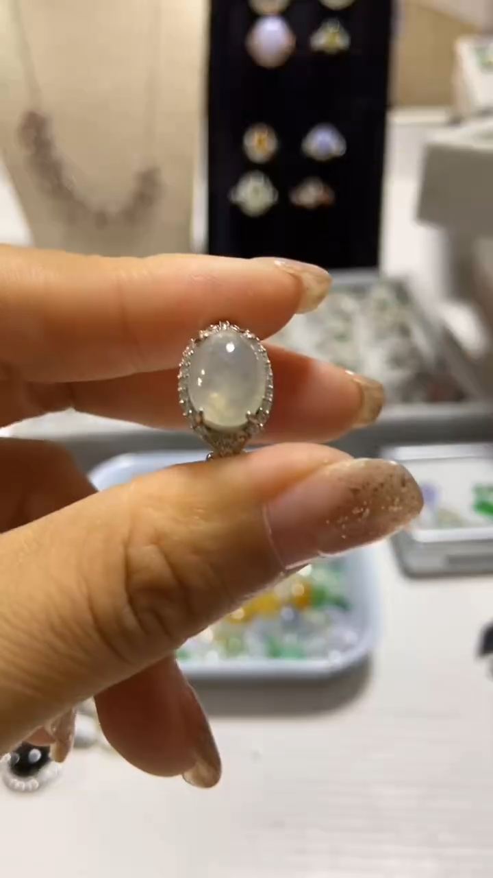 【闪购商品】翡翠戒指银S925镶嵌缅甸天然a货翡翠戒指