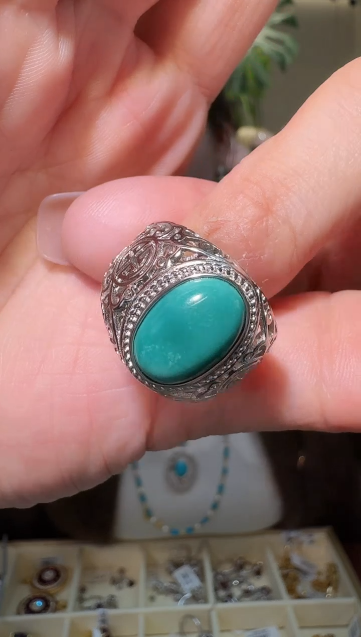 银S925镶嵌绿松石戒指027