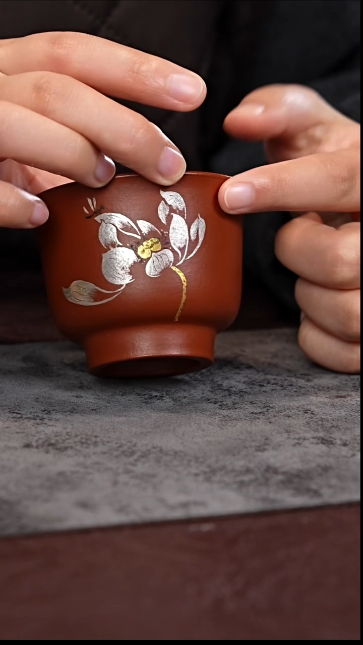 茶杯紫泥朱泥 金银荷花 