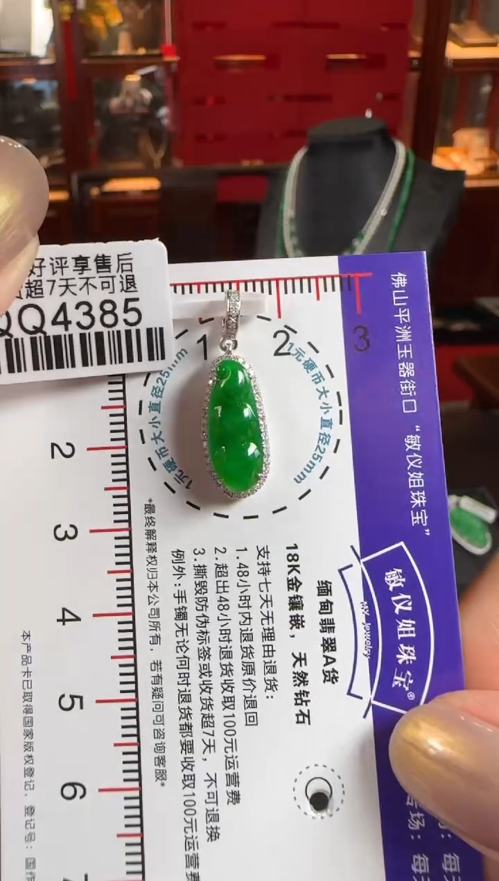 翡翠18K金镶嵌颈饰QQ4385绿豆豆