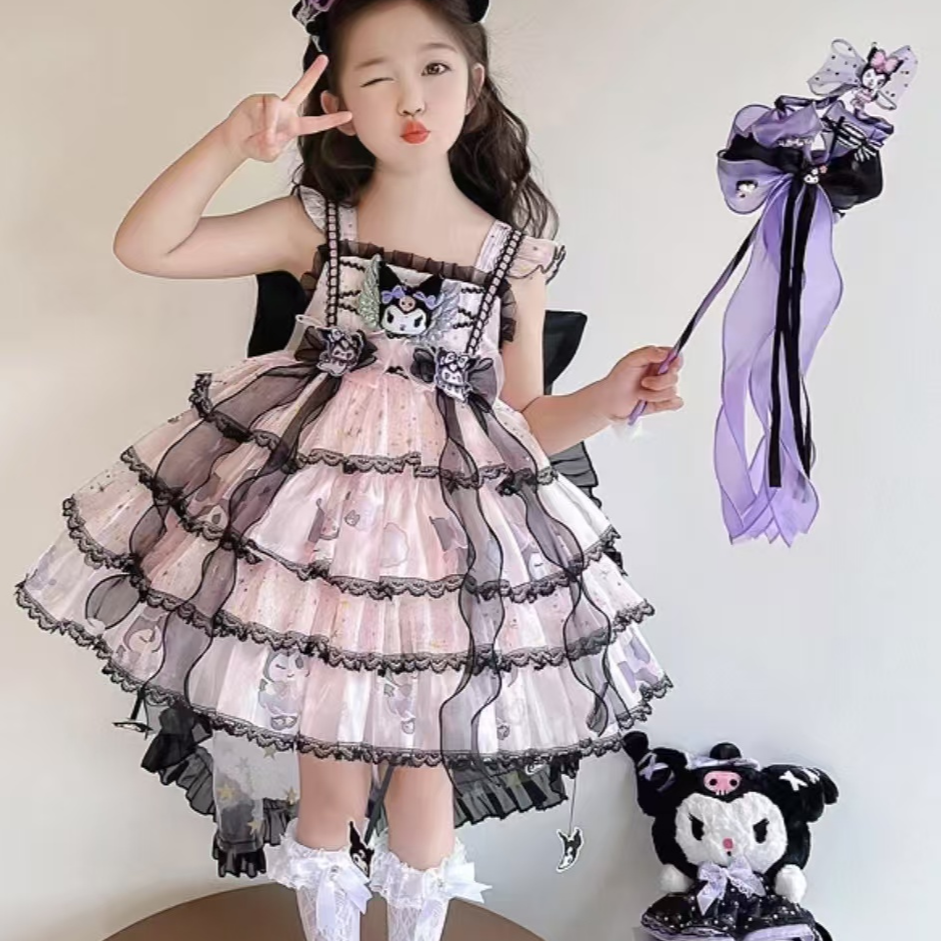 儿童库洛米衣服女童服装连衣裙洛丽塔公主裙生日裙子夏季吊带四季