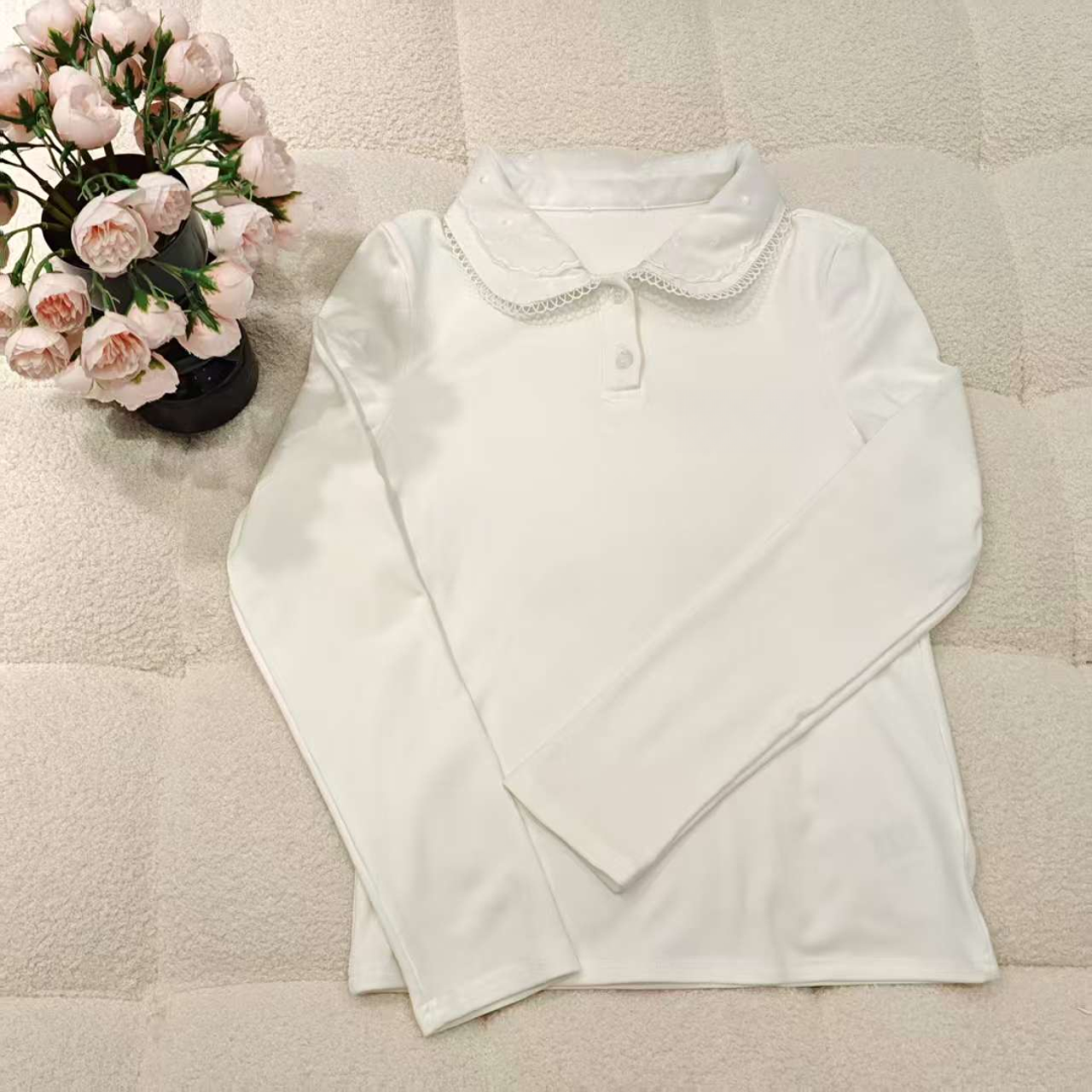 51106 双层娃娃领长袖打底薄绒秋冬纯色休闲百搭长袖