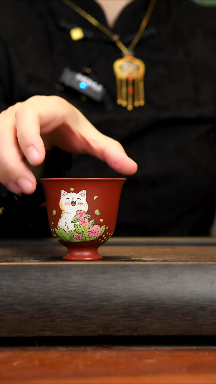 【闪购商品】紫砂茶壶大红袍高足猫咪杯