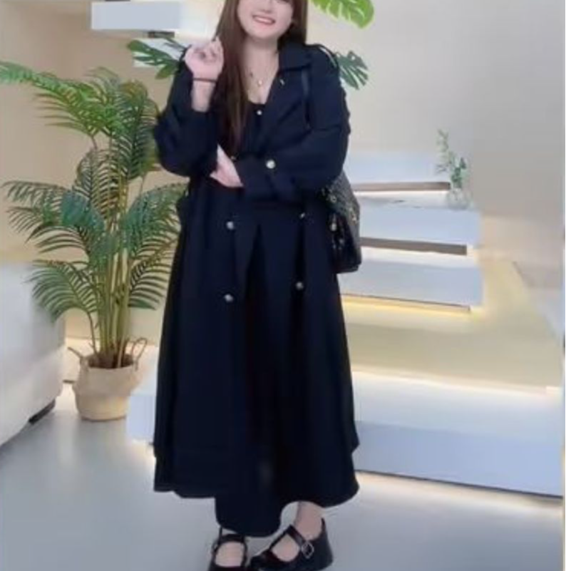 大码女装300斤胖MM时尚英伦风双排扣中长款外套风衣63934 