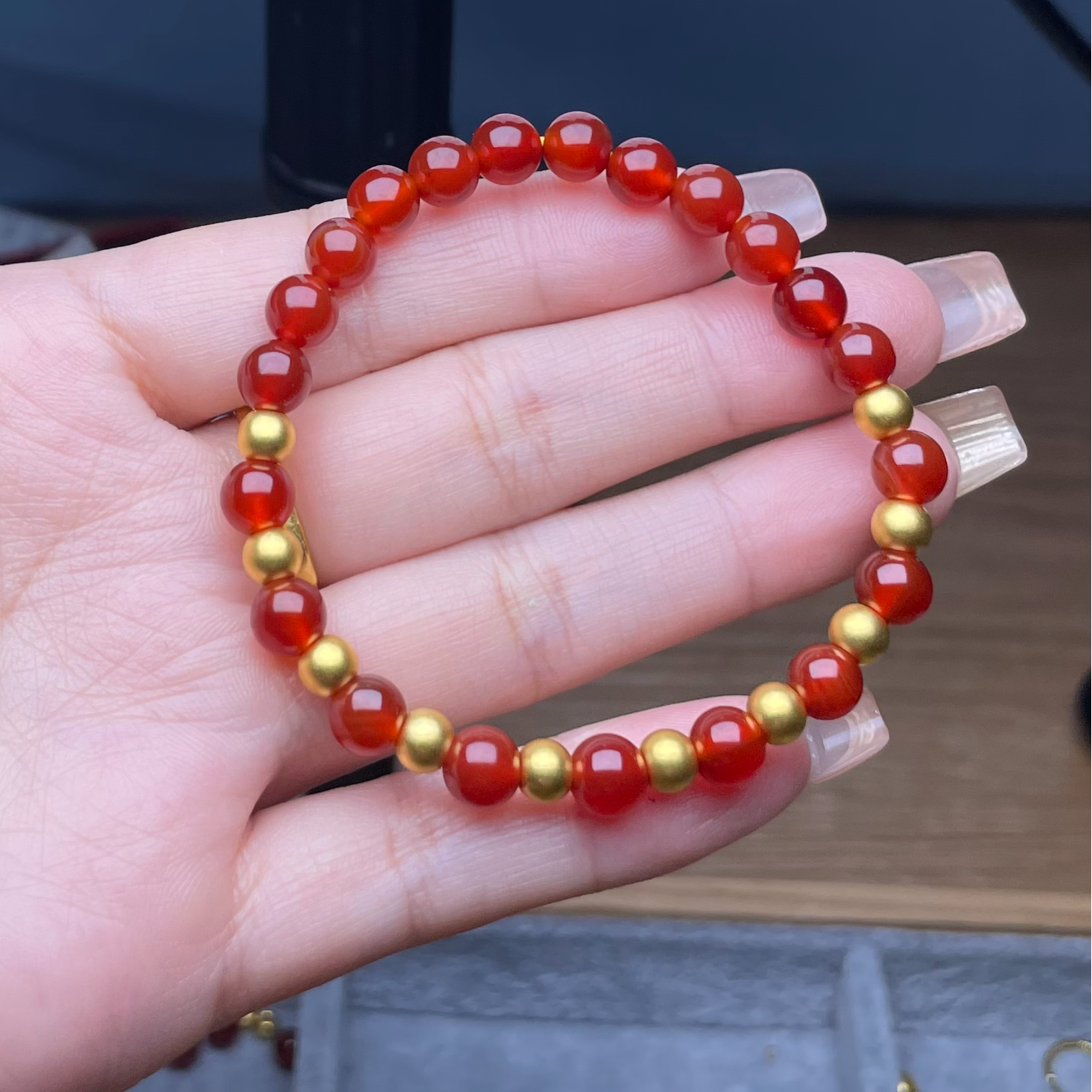  玉麓 足金5mm古法转运珠10颗0.9g红MN手串（串好发货）