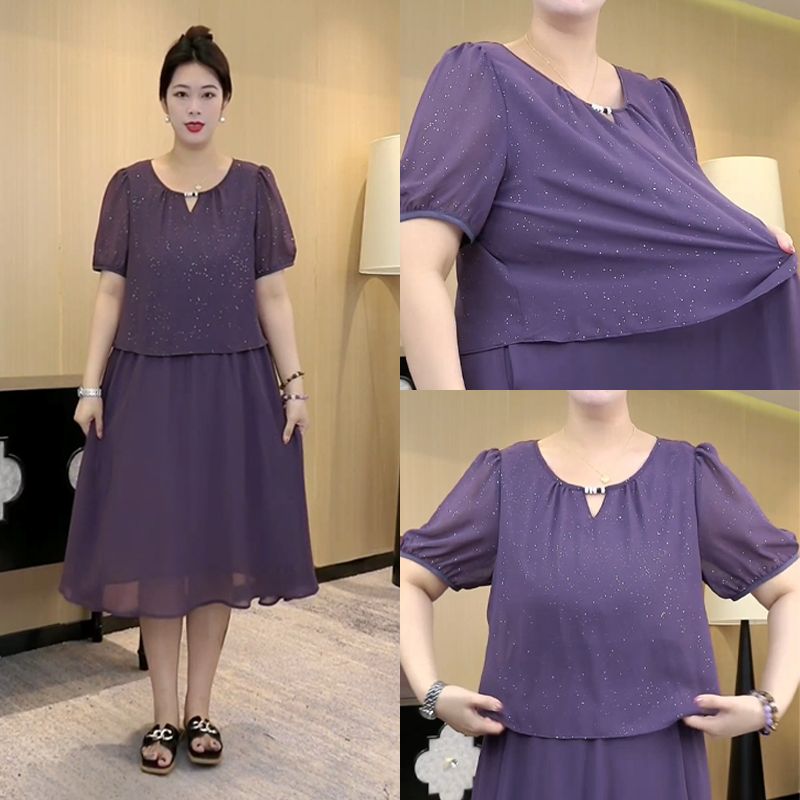 2025年薇姐大码显瘦女装春夏季爆款宽松遮肚时髦裙子短袖连衣裙