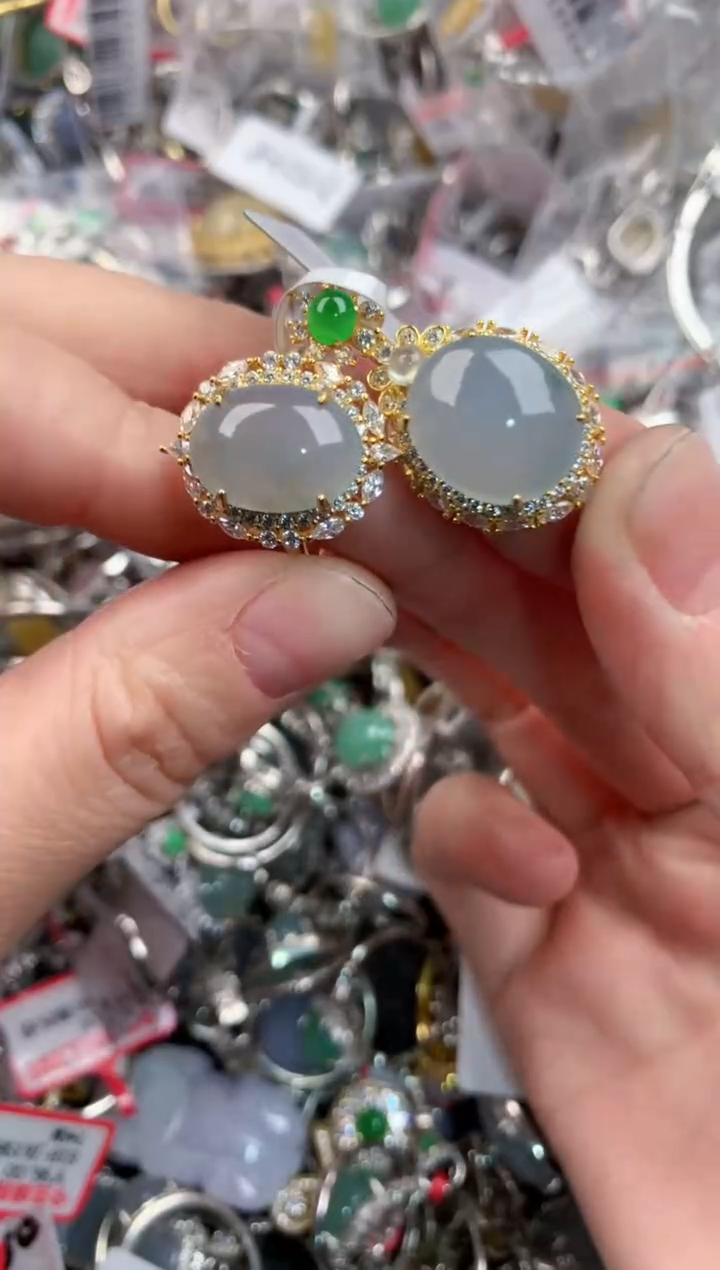 银S925镶嵌戒指翡翠666              4