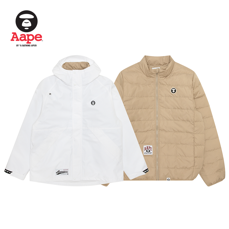 Aape旗舰店男装秋冬可拆卸内胆宽松厚连帽羽绒服两件套7714XXN
