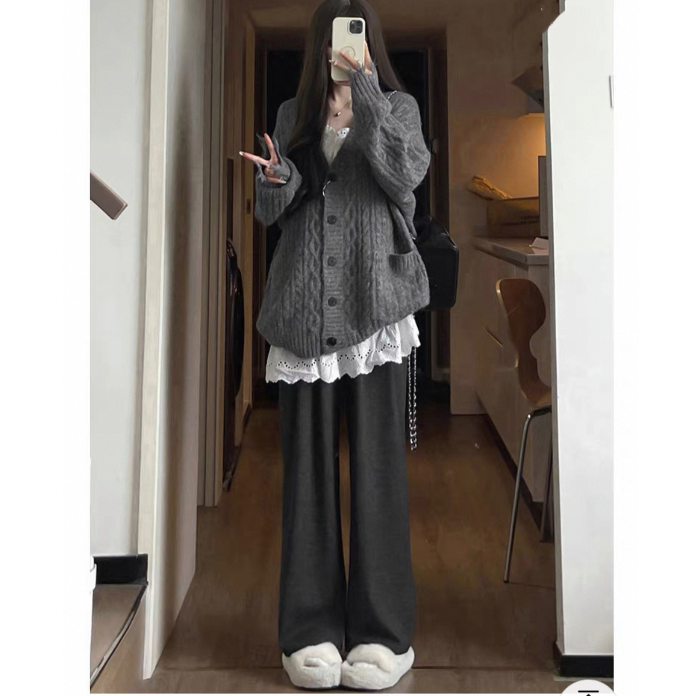 猫猫家加长女裤秋冬加绒加厚高个子北极绒阔腿宽松休闲拖地裤9886