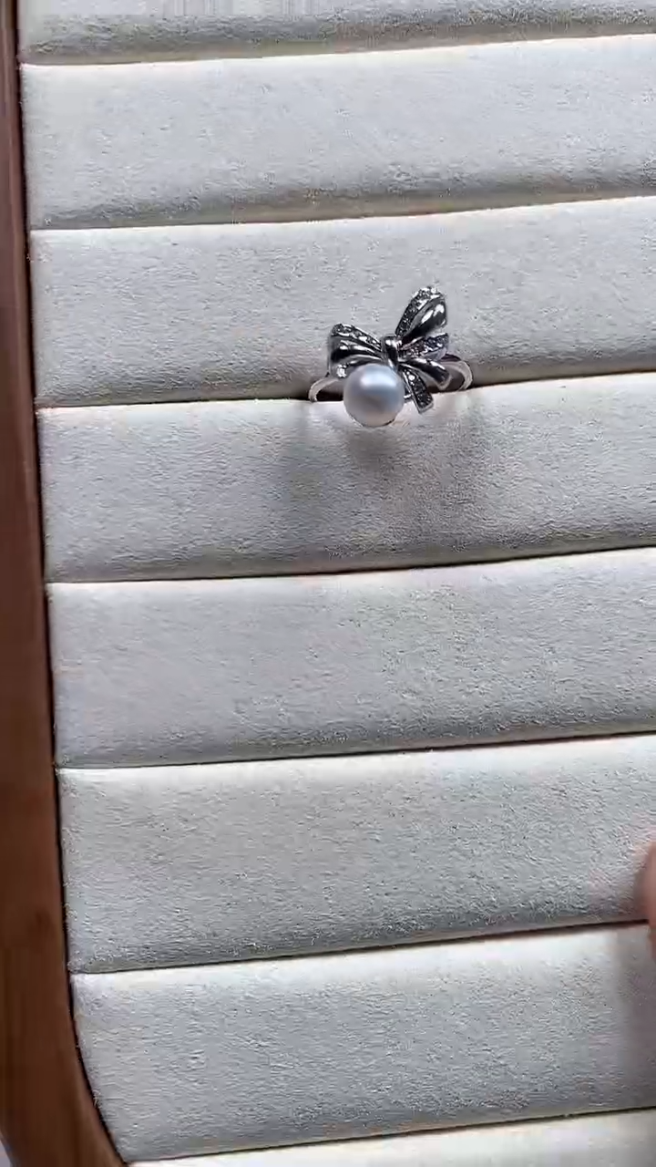 【闪购商品】海水珍珠戒指银S925镶嵌蝴蝶款珍珠戒指