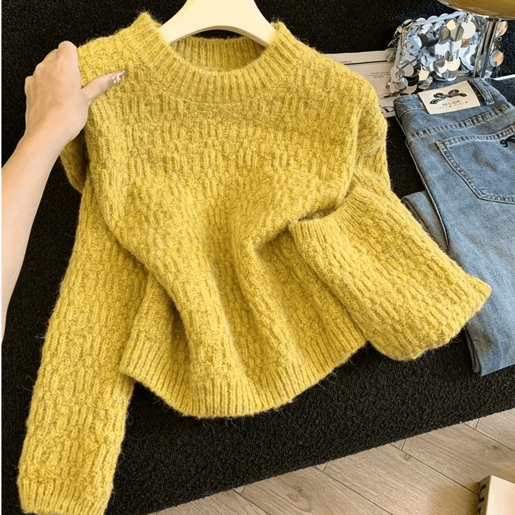 慵懒风黄色毛衣女秋冬季2025新款爆款高级感洋气软糯温柔针织上衣