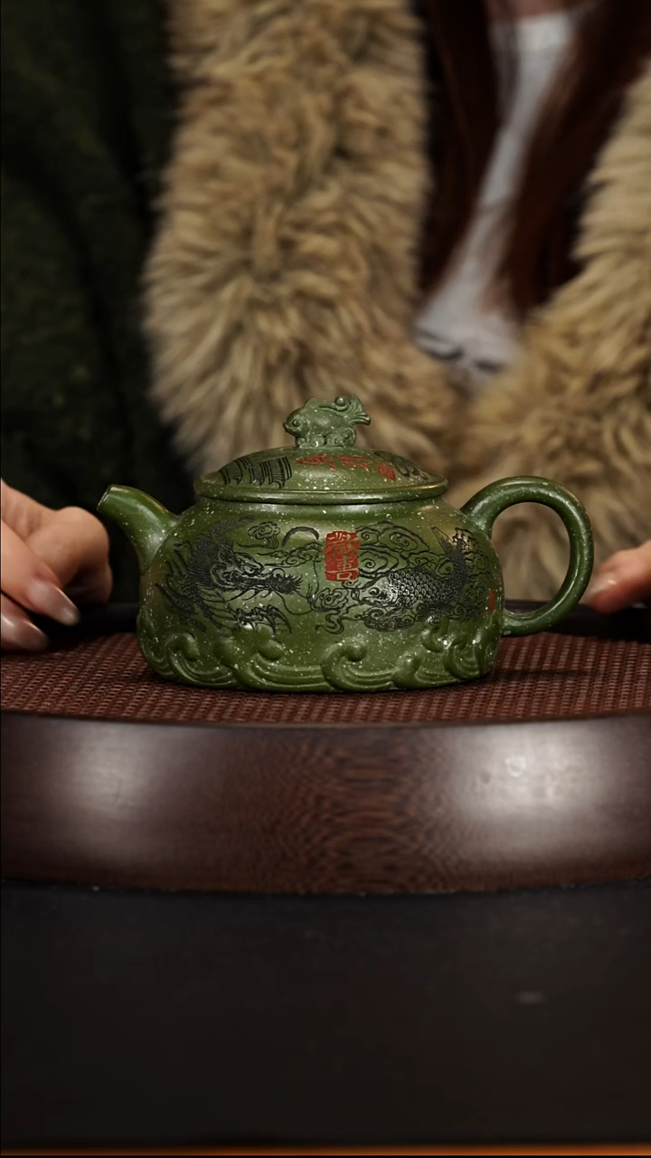茶壶紫砂宜兴紫砂壶银星砂墨绿泥乘风破浪260cc