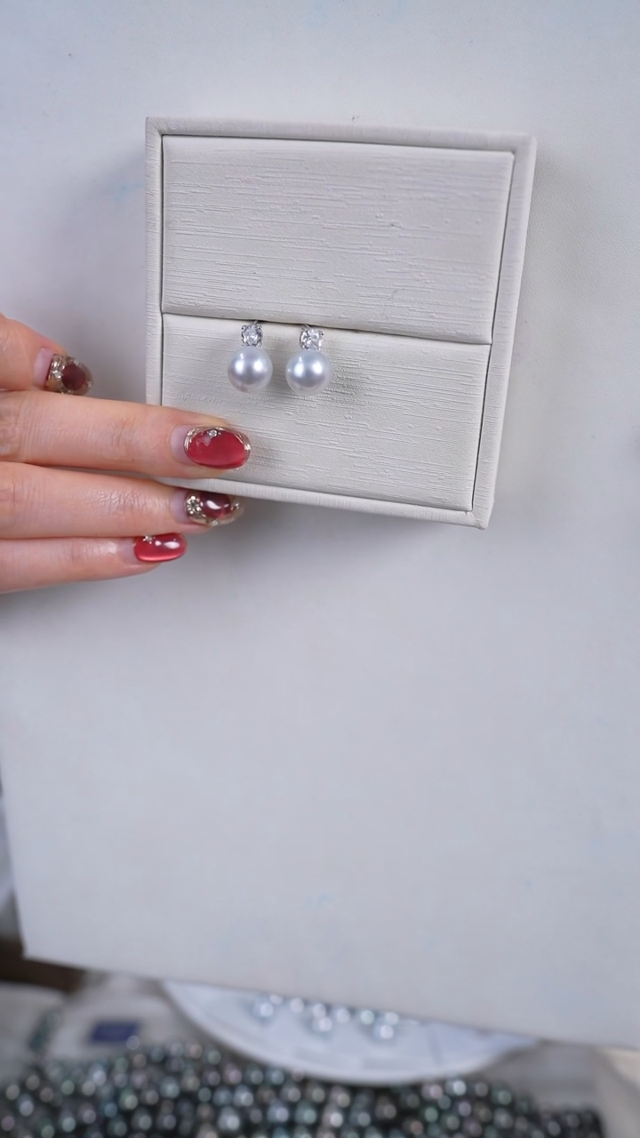 【闪购商品】海水珍珠耳饰银S925镶嵌9-10mm 澳白耳饰