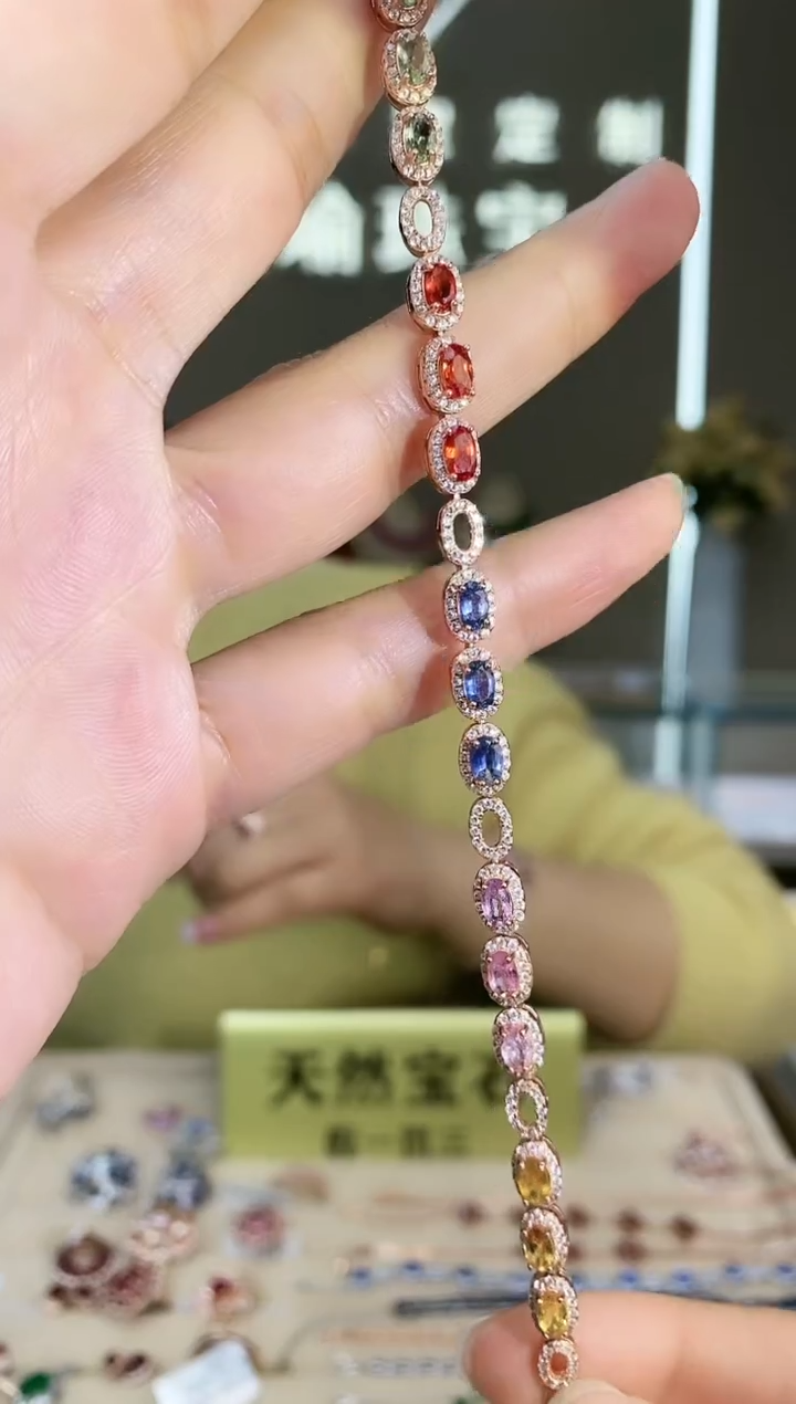 【闪购商品】彩色蓝宝石手链银S925镶嵌手链