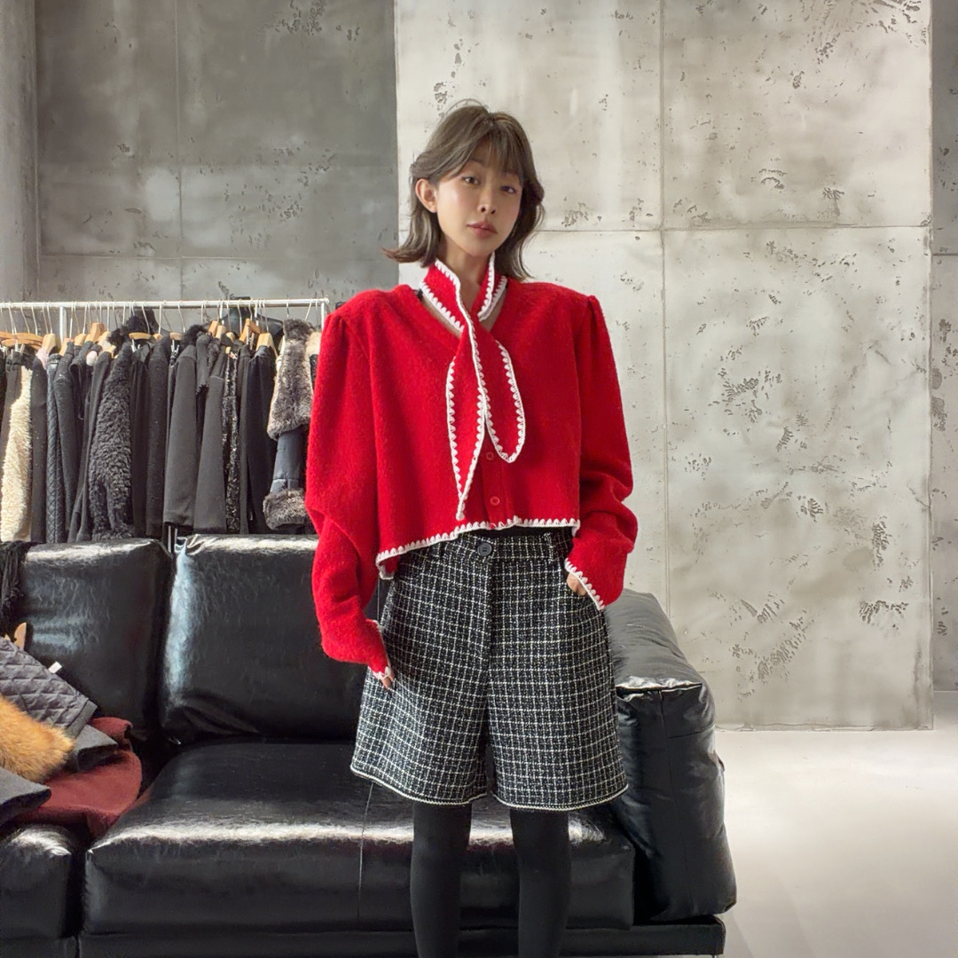VIVISPLENDID21870#新年定制氛围红领结羊毛小开衫