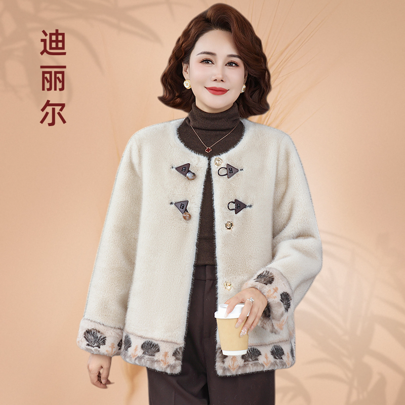 2025冬季新款气质洋气一体毛外套中老年女装时尚民族风上衣