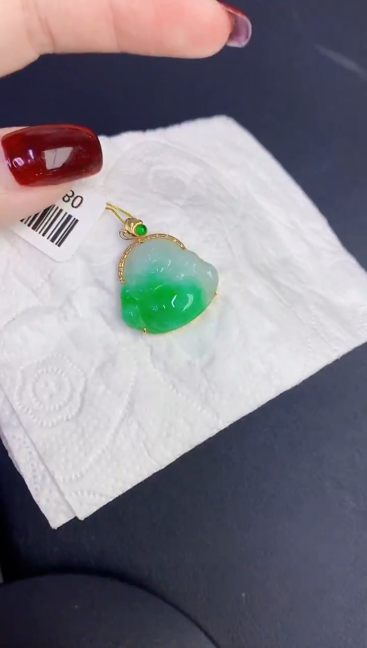 颈饰18K金镶嵌翡翠缅甸天然翡翠a货