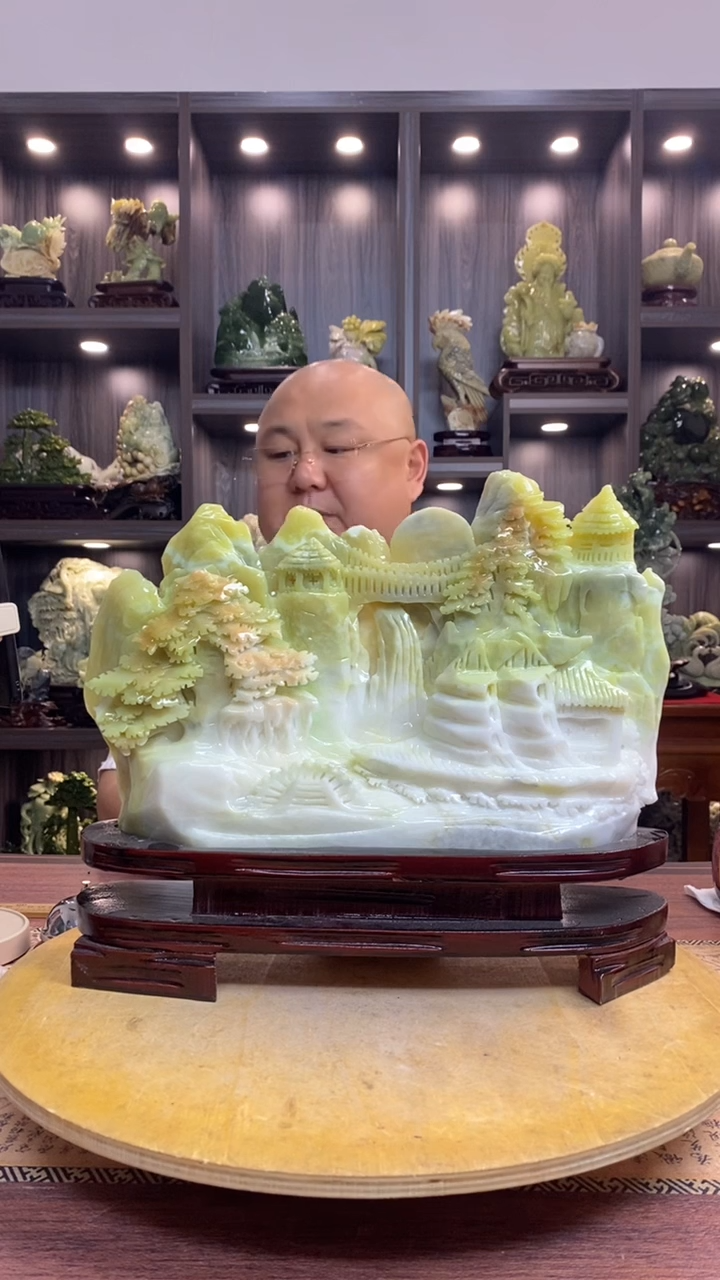 玉蓝**云 玉岫岩料手工雕刻摆件居家装饰送礼一物一图